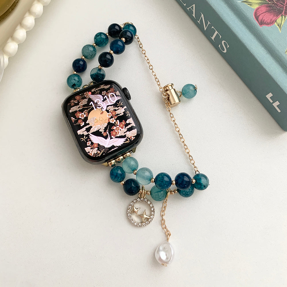 For Apple Watch Series 9 8 7 41mm  /  6 5 4 SE (2023) SE (2022) SE 40mm  /  3 2 1 38mm Watch Strap Agate Beads Wristband - Blue For Apple Watch Series 9 8 7 41mm  /  6 5 4 SE (2023) SE (2022) SE 40mm  /  3 2 1 38mm Watch Strap Agate Beads Wristband - Blue